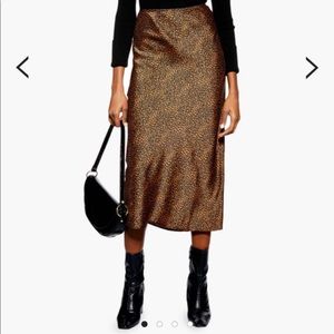 Topshop - Spot Animal Satin Midi Skirt - Size 10